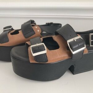 Free People Black and Tan Platform Sandals